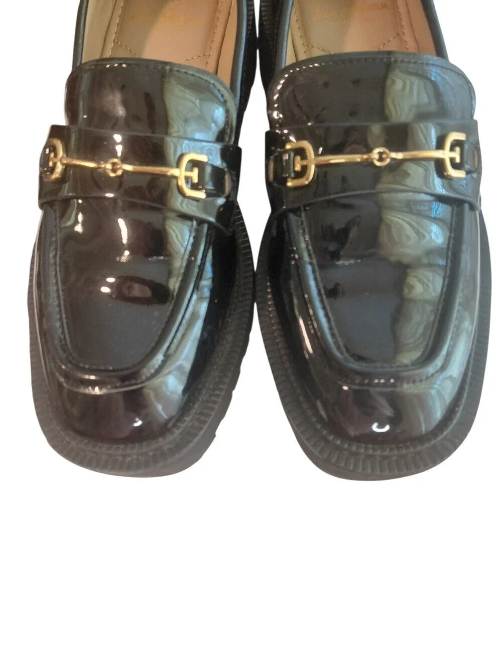 Sam Edelman Laur Black Patent Leather Loafers Size 6 Chunky Flats